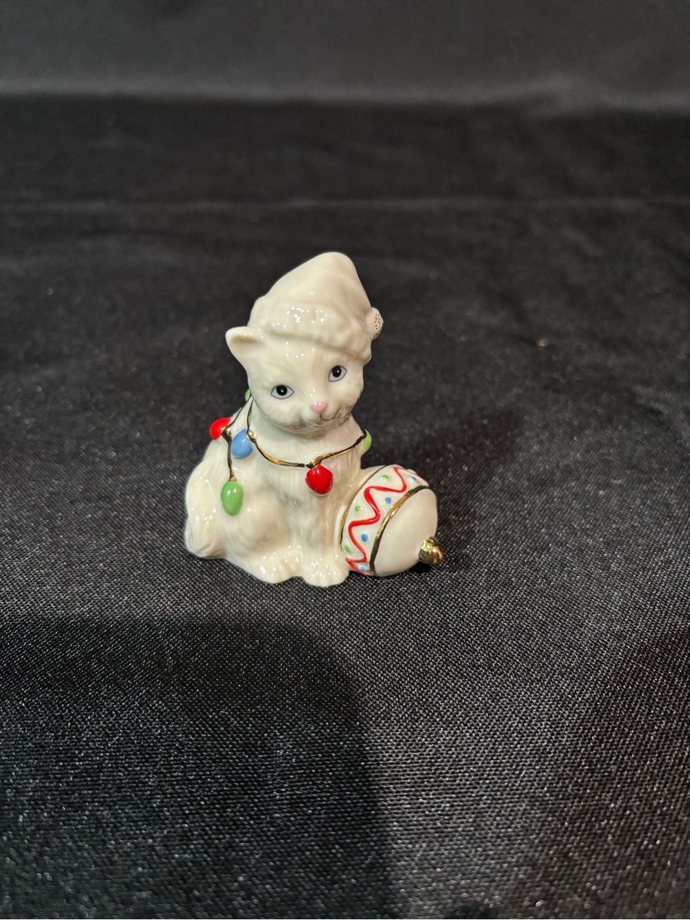 Lenox Cat with Colorful Holiday Lights